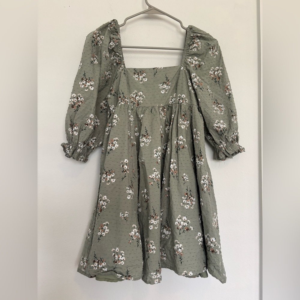ALTAR’D STATE SAGE GREEN FLORAL BABYDOLL MINI DRESS SZ XSMALL